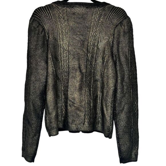 NWT Boston Proper Long Sleeve Metallic Foil Cable Cardigan Black Gold Medium - Picture 4 of 11